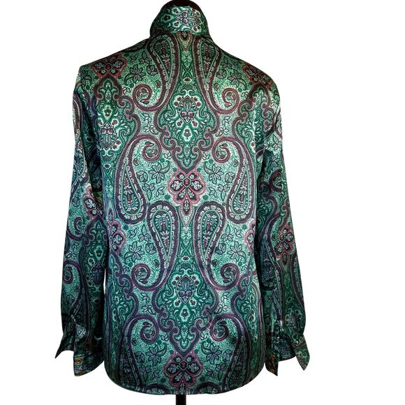 Vintage Haberdashery Collection Paisley TieNeck Blouse Teal Purple Green Size 6 - Picture 3 of 4
